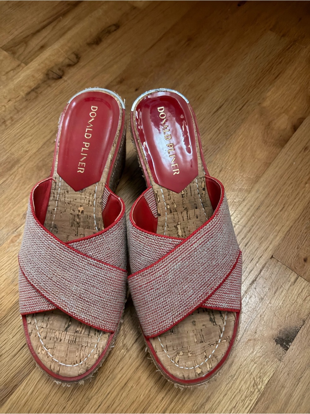 Donald J. Pliner Red and Natural Woven Espadrille Mule Slides